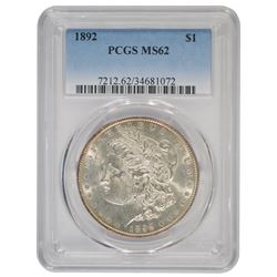 1892 $1 Morgan Silver Dollar Coin PCGS MS62