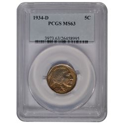 1934-D Buffalo Nickel Coin PCGS MS63