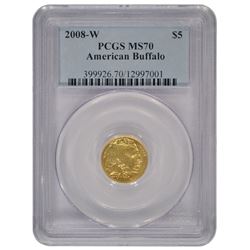 2008-W $5 Buffalo 1/10 oz Gold Coin PCGS MS70