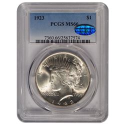 1923 $1 Peace Silver Dollar Coin PCGS MS66 CAC