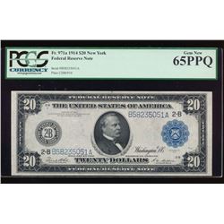 1914 $20 New York Federal Reserve Note PCGS 65PPQ