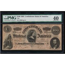 1864 $100 Confederate States of America Note PMG 40