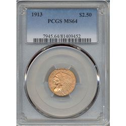 1913 $2.5 Indian Head Quarter Eagle Gold Coin NGC MS64