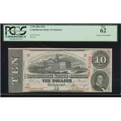 1863 $10 Confederate Cross Cut Cancelled Note PCGS 62