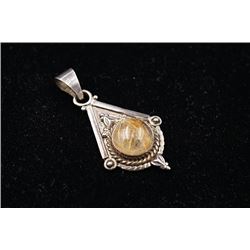 Sterling Silver Pendant with Brazilian Gold Rutilated Quartz Inlay.