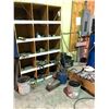 Image 1 : CONTENTS OF WOOD PARTS BIN AND ASSORTED PARTS IN AREA, BIN INCLUDED