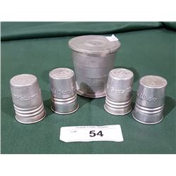 4 VINTAGE MCCALLUMS SCOTS WHISKEY ALUMINUM CAPS & TRAVEL CUP