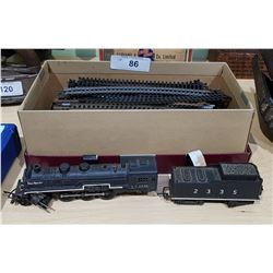 VINTAGE LOCOMOTIVE, COAL CAR & BOX OF TRACK