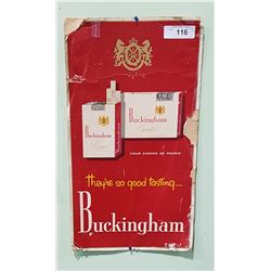 1950'S BUCKINGHAM CIGARETTES CARDBOARD SIGN