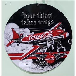 COCA COLA 'YOUR THIRST TAKES WING" AIRPLANE SST EMBOSSED SIGN