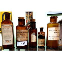 5 EARLY 1900'S DRUG STORE APOTHECARY BOTTLES