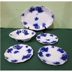 5 PC W.H.GRINDLEY & CO FLOW BLUE CHINA IN THE GIRONDE PATTERN