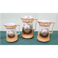 SET OF 3 VICTORIAN PORCELAIN LIQUID MEASURES W/PHEASANT MOTIF
