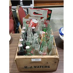 WOOD CRATE W/COLLECTIBLE COCA COLA BOTTLES AND CARRIERS