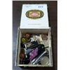 Image 1 : VINTAGE CIGAR BOX W/WORLD COINS, KNIVES, LIGHTERS, MARBLES ETC