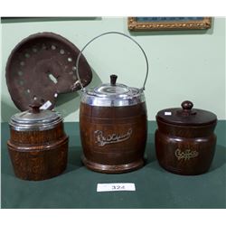 3 VINTAGE WOOD BISCUIT BARRELS