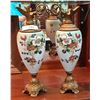 Image 1 : ANTIQUE PAIR HAND PAINTED GLASS DECORATIVE EWERS
