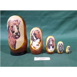 VINTAGE SET NESTING DOLLS W/DOG MOTIF