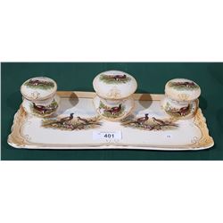 VINTAGE 4 PC VANITY SET W/PHEASANT MOTIF