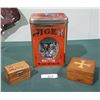 Image 1 : TIGER TOBACCO TIN & 2 WOOD TRINKET BOXES