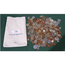 AMSOUTH BANK N.A. MONEY BAG W/COLLECTION OF WORLD COINS & TOKENS