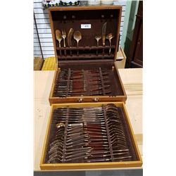 VINTAGE 74 PC BRASS FLATWARE SET IN CANTEEN