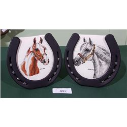 2 SIGNED NEEDLEPOINT HORSES