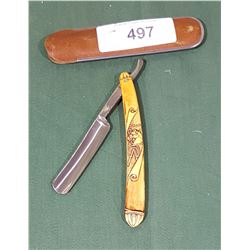 ANTIQUE STRAIGHT RAZOR W/EMBOSSED HORSE DESIGN