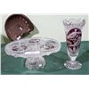 Image 1 : 2 PCS VINTAGE RUBY FLASH BRILLIANT CUT GLASS W/BIRD MOTIF