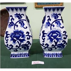 PAIR BLUE/WHITE PORCELAIN VASES