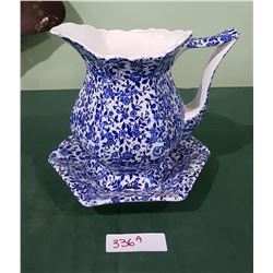 BLUE/WHITE PORCELAIN JUG & TRAY