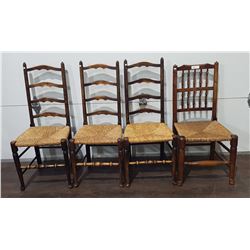 4 ANTIQUE RUSH SEAT CHAIRS