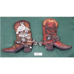 2 COWBOY BOOT WALL PLAQUES