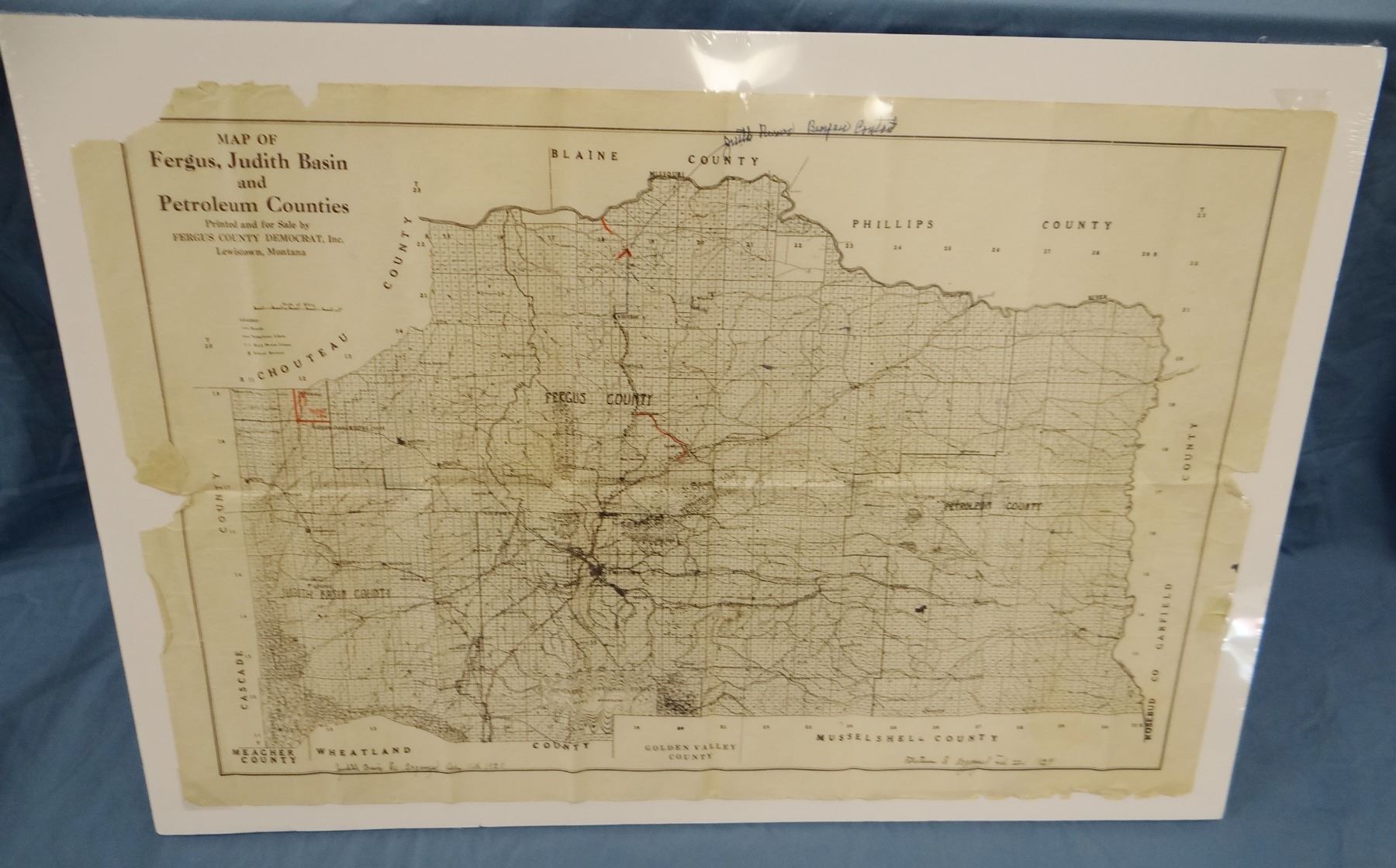 Early 1900’s map of Fergus, Petroleum and Judith Basin Counties, Montana