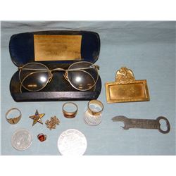 Woven human hair jewelry and George Mueller spectacles in case