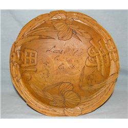 Lewis & Clark Centennial Exposition souvenir wooden hand carved bowl, 11”, 1905, Portland, OR