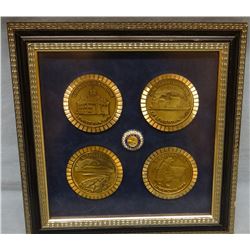 (4) Northwestern Bank brass coasters, Lewistown, MT commemorative