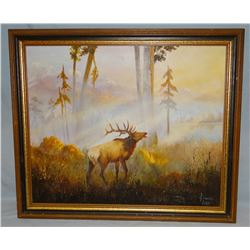 Lowry, Vivian, original oil painting, The Challenger - Bull Elk, 18" x 24"