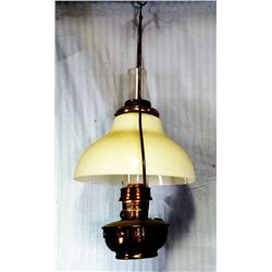 Aladdin Model B hanging oil lamp, milk glass shade