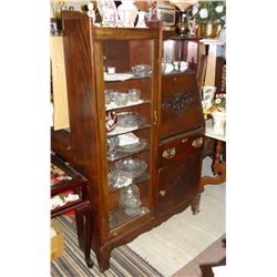 Mahogany secretary china cabinet, bev. mirror, 58” h x 38” w
