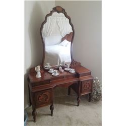 Maple dresser w/ attached beveled mirror, 36”w x 20”d x 72”h