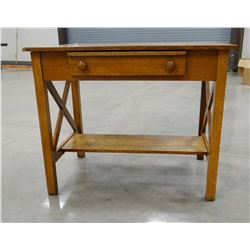 Oak library table with drawer, 30” h x 36” w