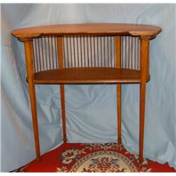 Ornate oak half moon side table, ¼ sawn, 28” h x 29” W, spindle back