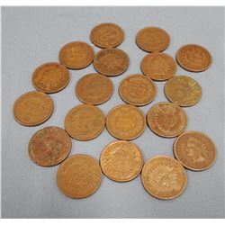 19 Indian head pennies; asstd wheat pennies