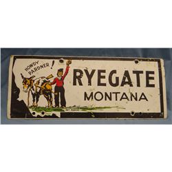Ryegate, MT porcelain sign, 5.5" x 14"