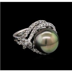 0.58 ctw Pearl and Diamond Ring - 14KT White Gold