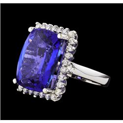 GIA Cert 15.89 ctw Diamond and Tanzanite Ring - 14KT White Gold