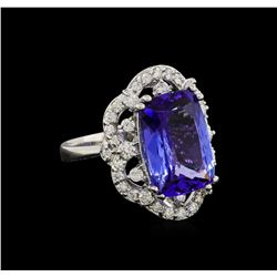 7.78 ctw Tanzanite and Diamond Ring - 14KT White Gold