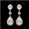 Image 1 : Rhodium Plated Clear Crystal Rhinestone Drop Dangle Earrings