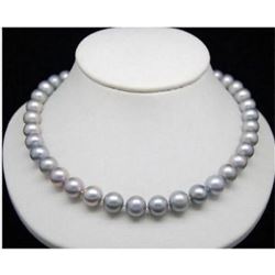 18" Aaa 9-10mm South Sea Genuine Gray Pearl Necklace 14k Clasp